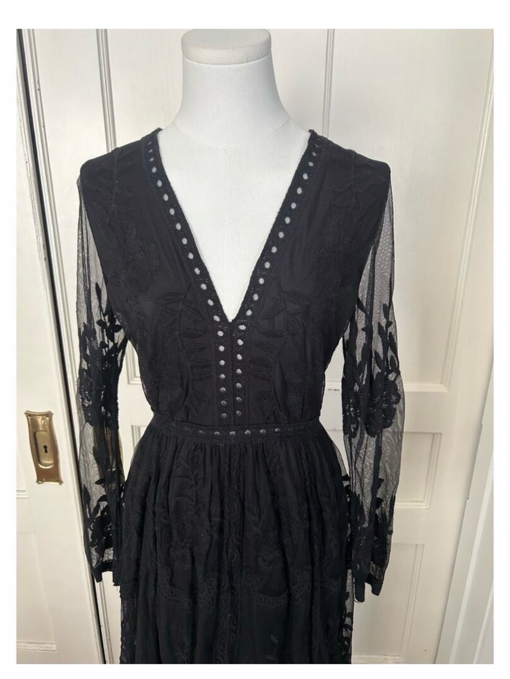 Altar'd State Black Sheer Lace Maxi Dress with V-Neck - Picture 2 of 11